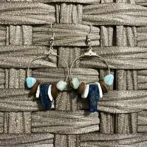 Handmade Larimar and Kyanite Natural Stone Beaded Hypoallergenic Hoop Earrings